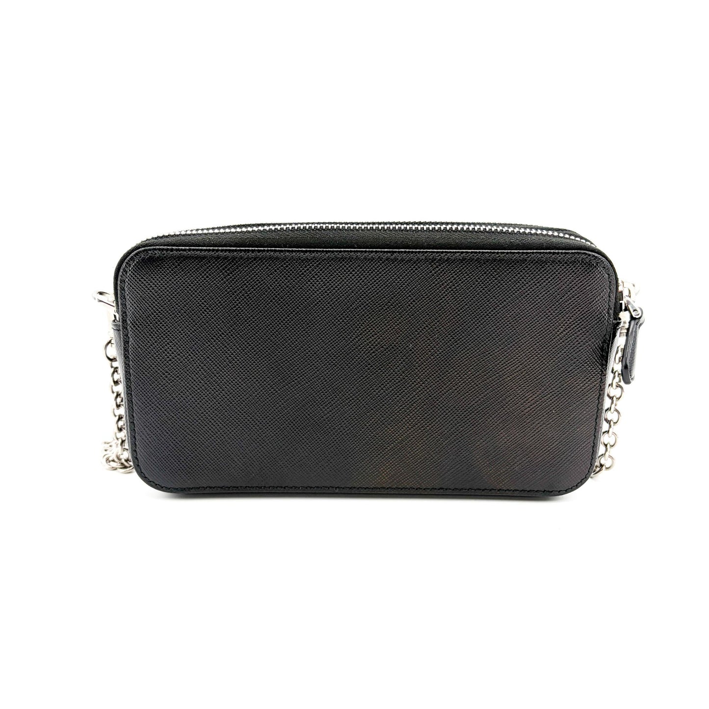 Prada Saffiano Leather Mini Chain Shoulder Bag Black