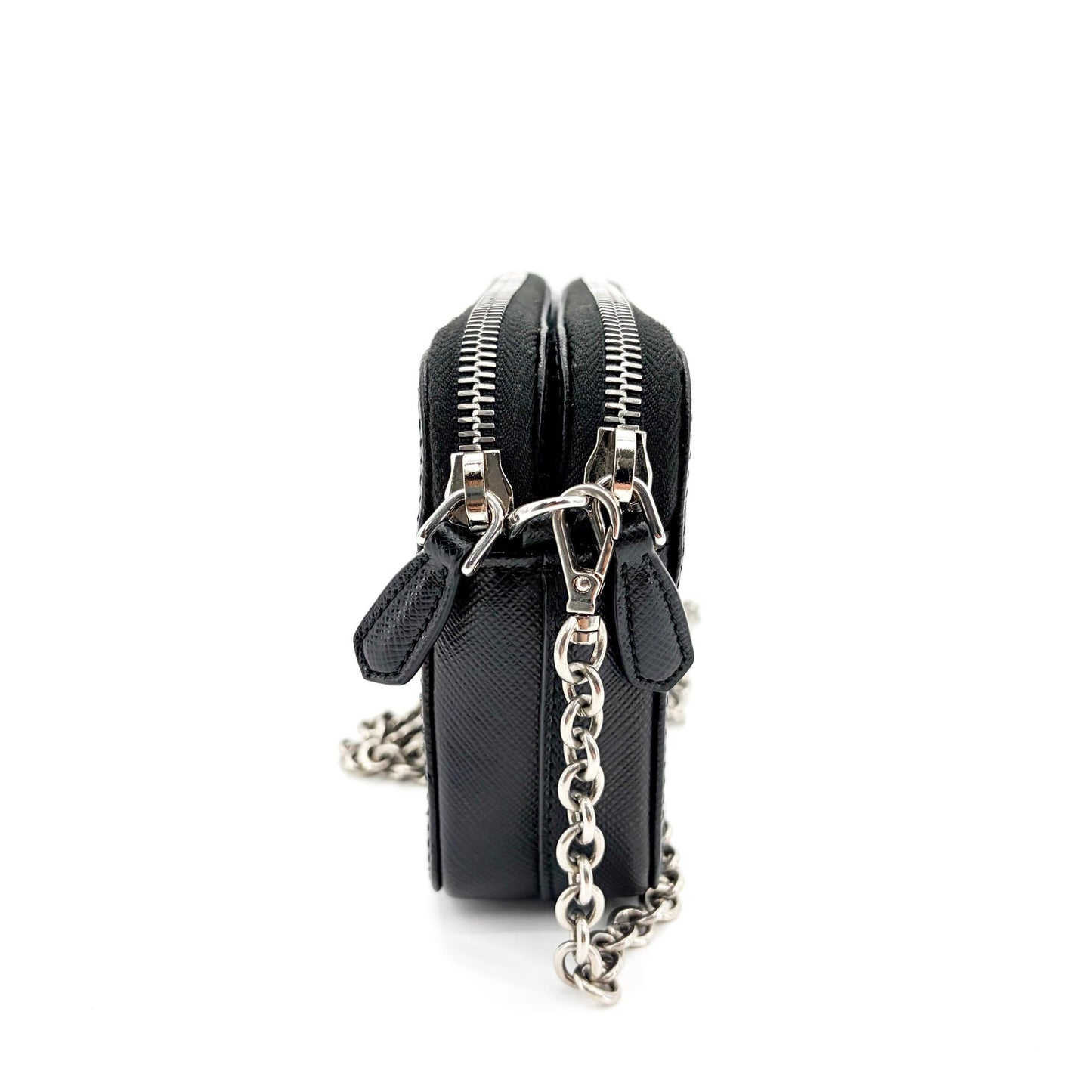Prada Saffiano Leather Mini Chain Shoulder Bag Black