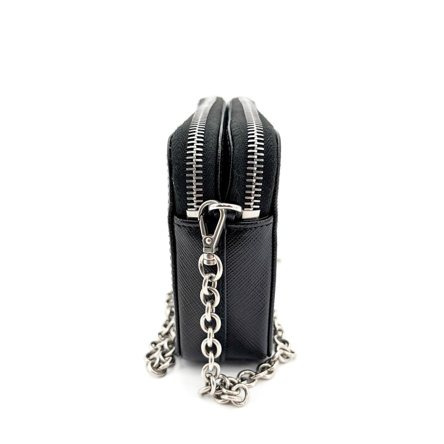 Prada Saffiano Leather Mini Chain Shoulder Bag Black