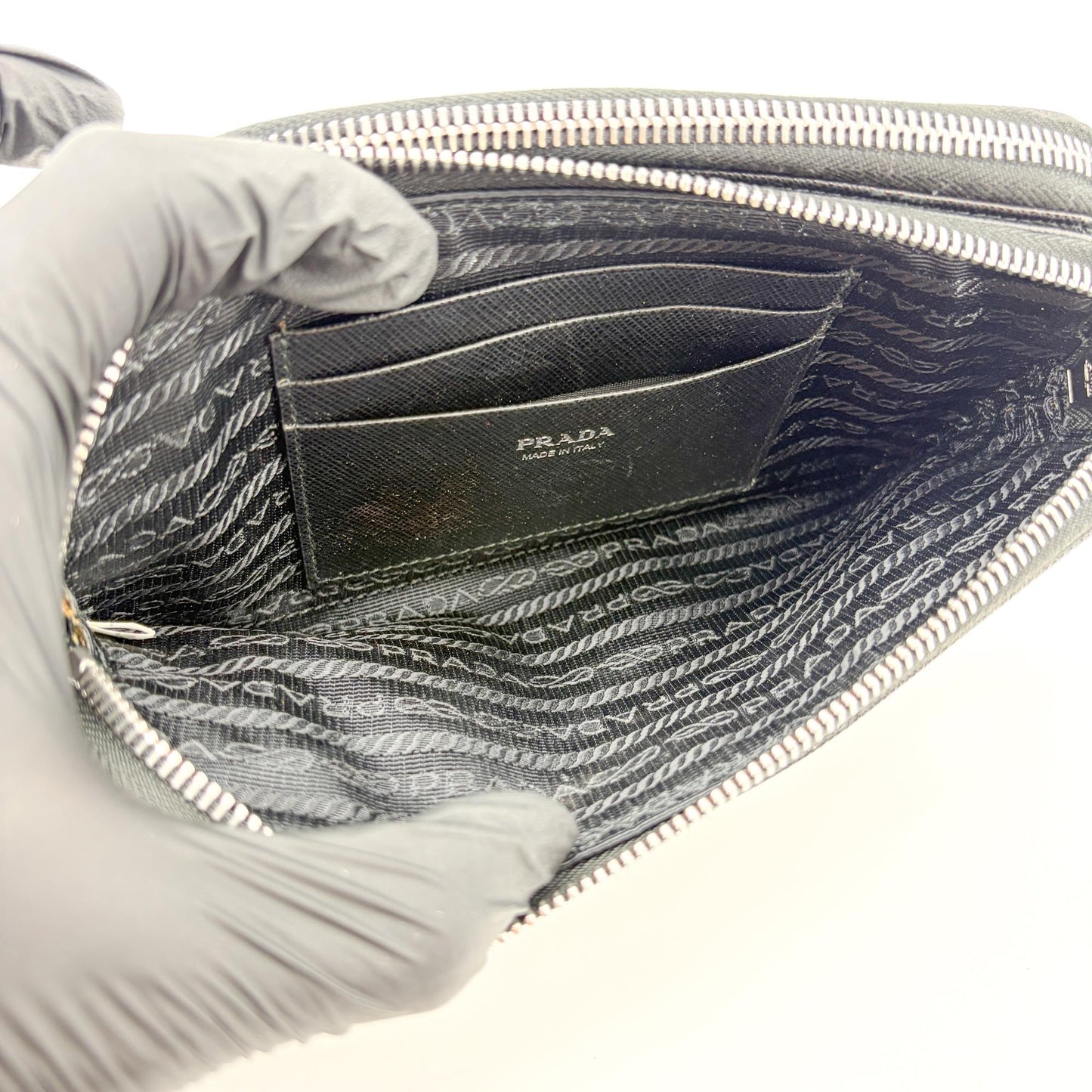 Prada Saffiano Leather Mini Chain Shoulder Bag Black