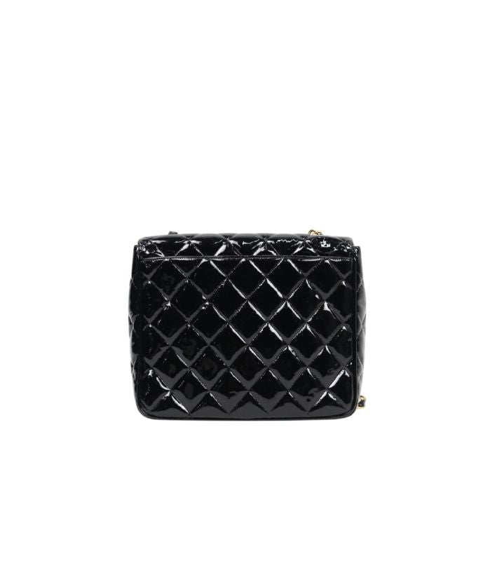 Chanel Black Patent Quilted CC Flap Chain Shoulder Bag with Flap