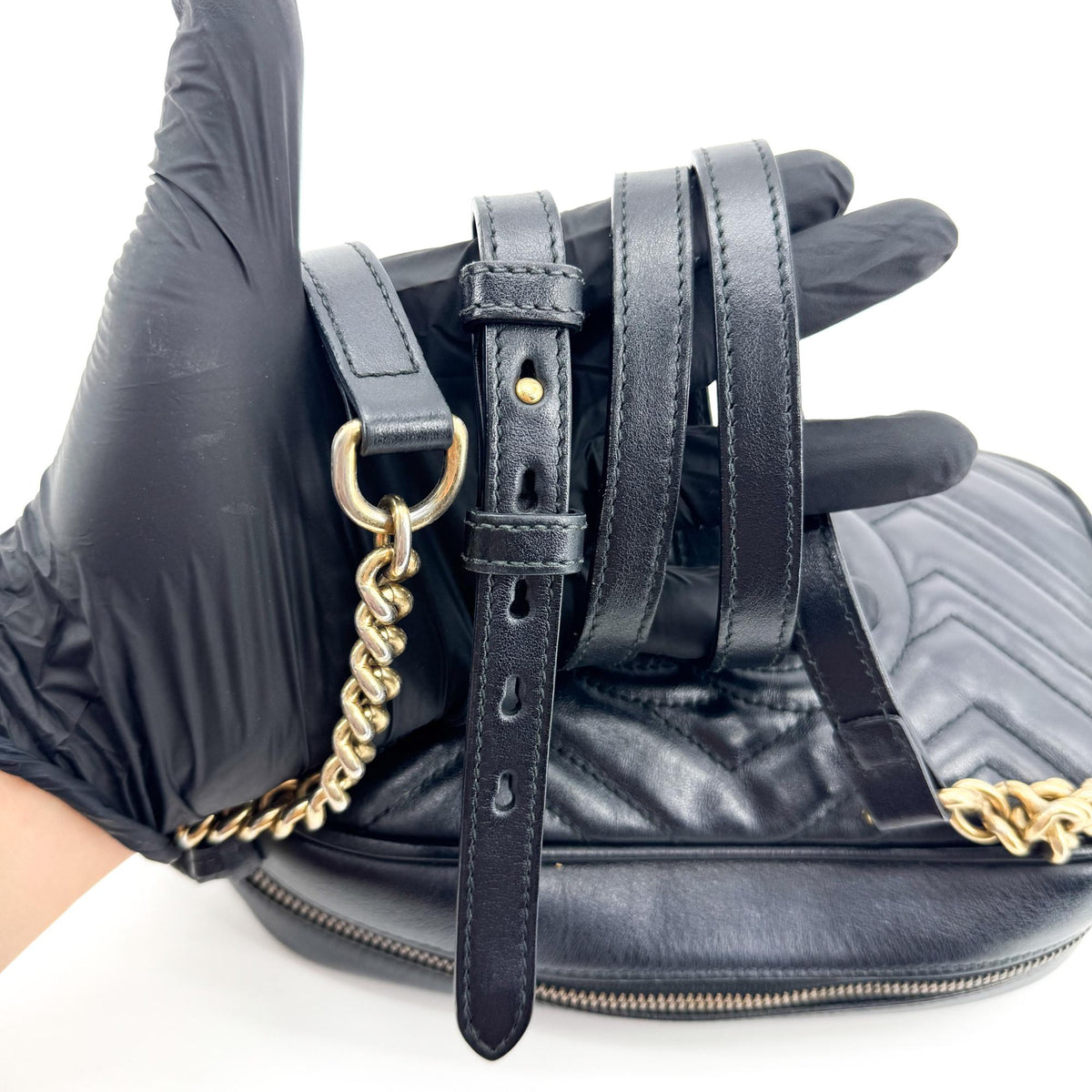 Gucci GG Marmont Matelassé Mini Crossbody Bag Gold Hardware Black