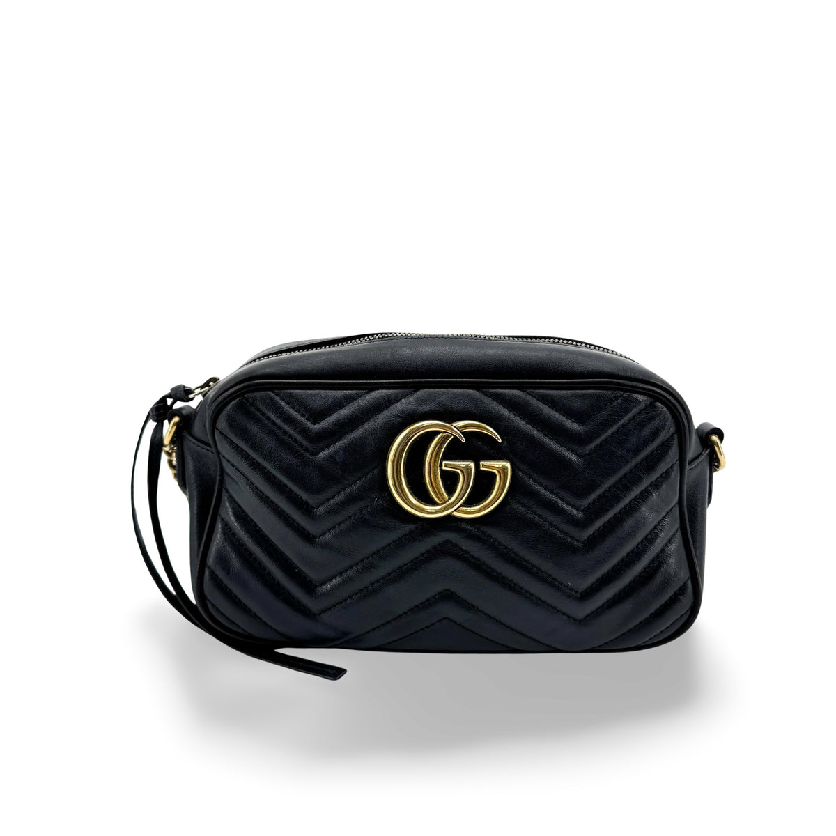 Gucci GG Marmont Matelassé Mini Crossbody Bag Gold Hardware Black