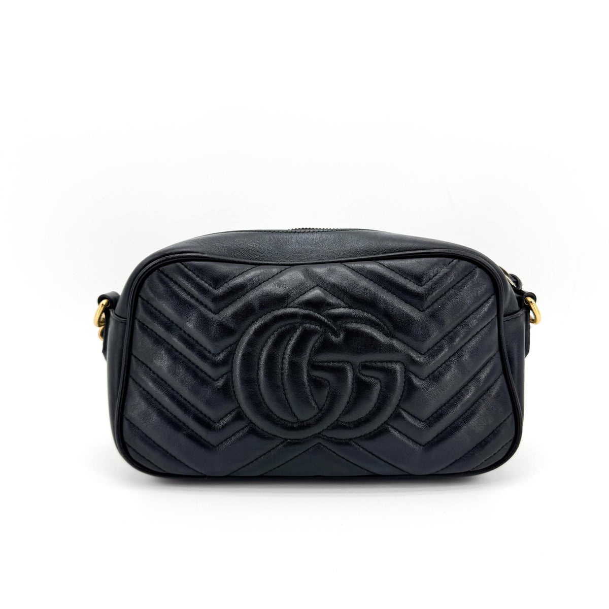 Gucci GG Marmont Matelassé Mini Crossbody Bag Gold Hardware Black