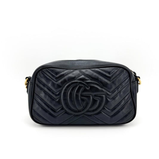 Gucci GG Marmont Matelassé Mini Crossbody Bag Gold Hardware Black