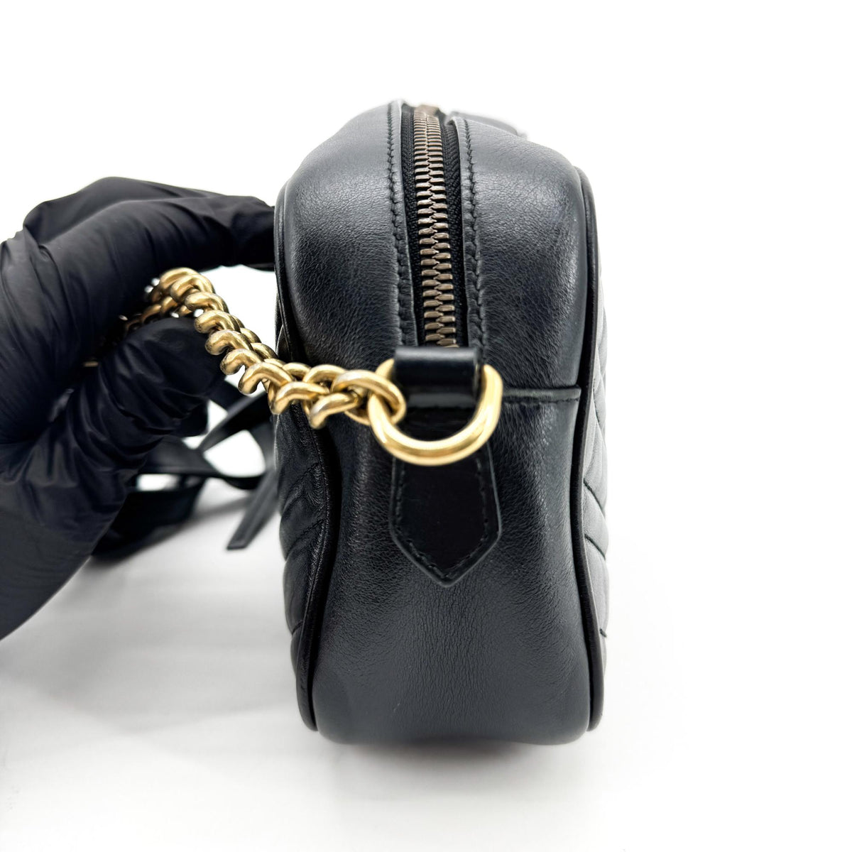 Gucci GG Marmont Matelassé Mini Crossbody Bag Gold Hardware Black