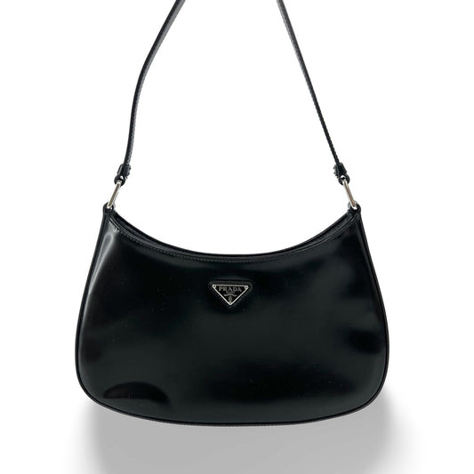 Prada Cleo Brushed Leather Shoulder Bag Black
