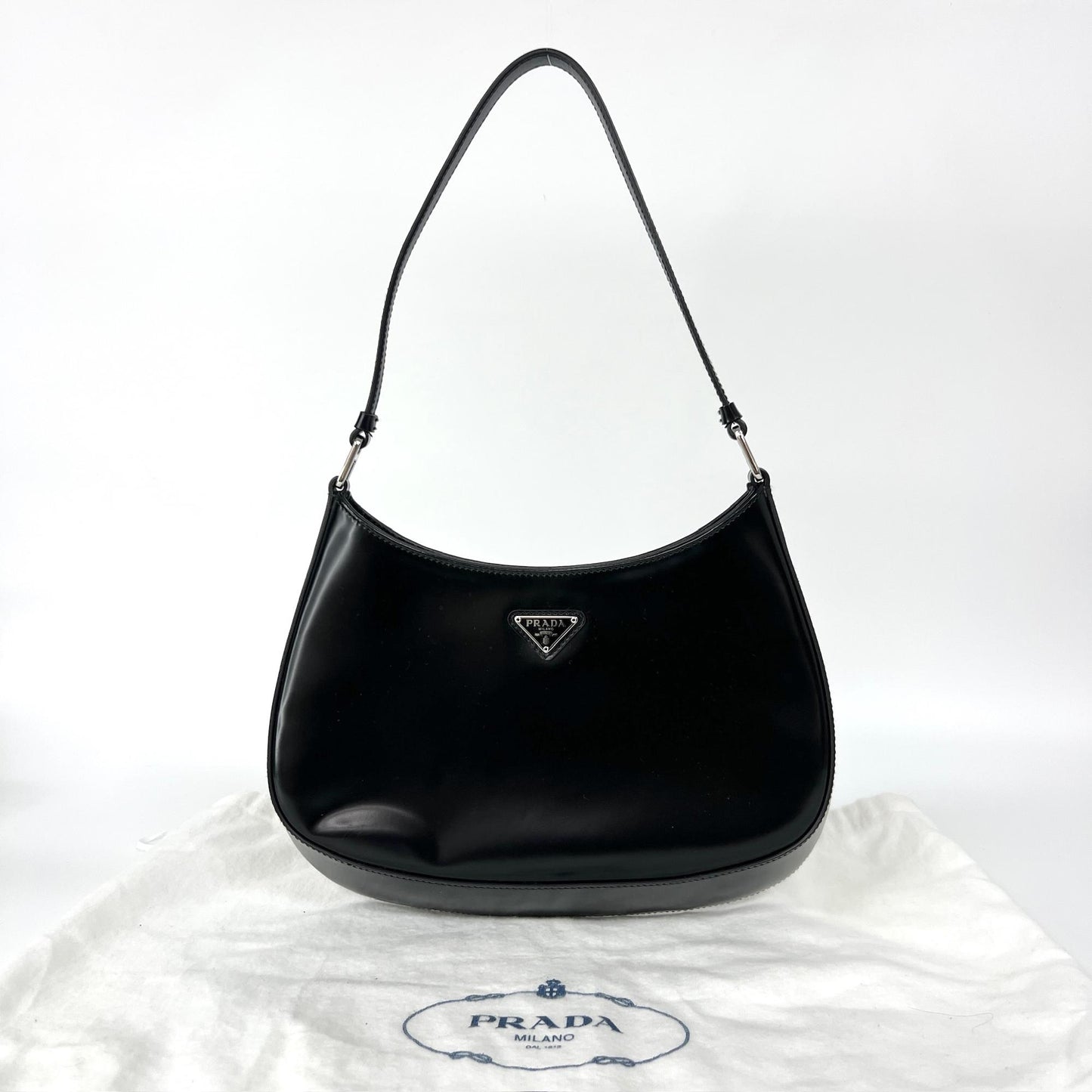 Prada Cleo Brushed Leather Shoulder Bag Black