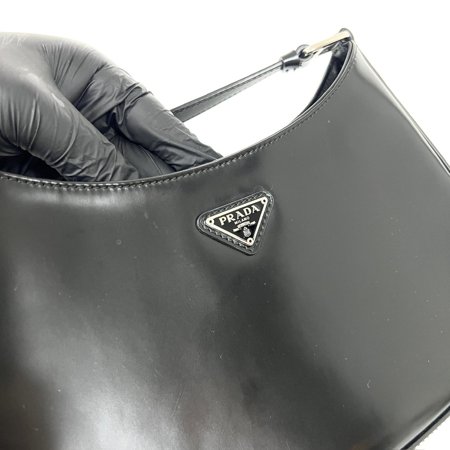 Prada Cleo Brushed Leather Shoulder Bag Black