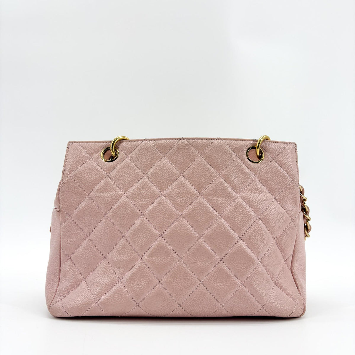 Chanel Quilted Caviar Petite Shopping Tote Bag Pink with Gold Hardware