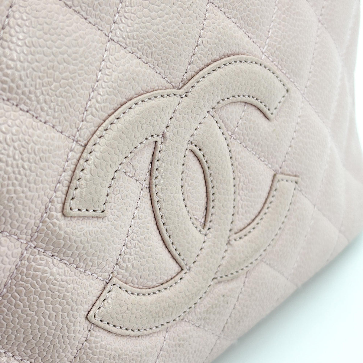 Chanel Quilted Caviar Petite Shopping Tote Bag Pink with Gold Hardware