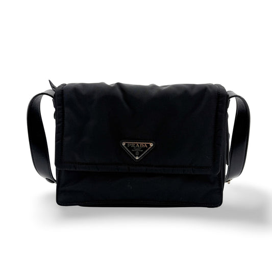 Prada Re-Nylon and Saffiano Leather Messenger Bag Black