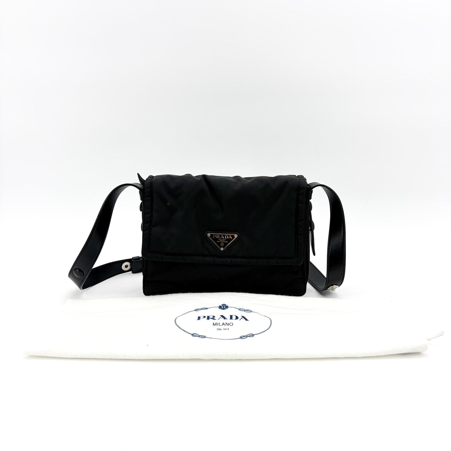 Prada Re-Nylon and Saffiano Leather Messenger Bag Black