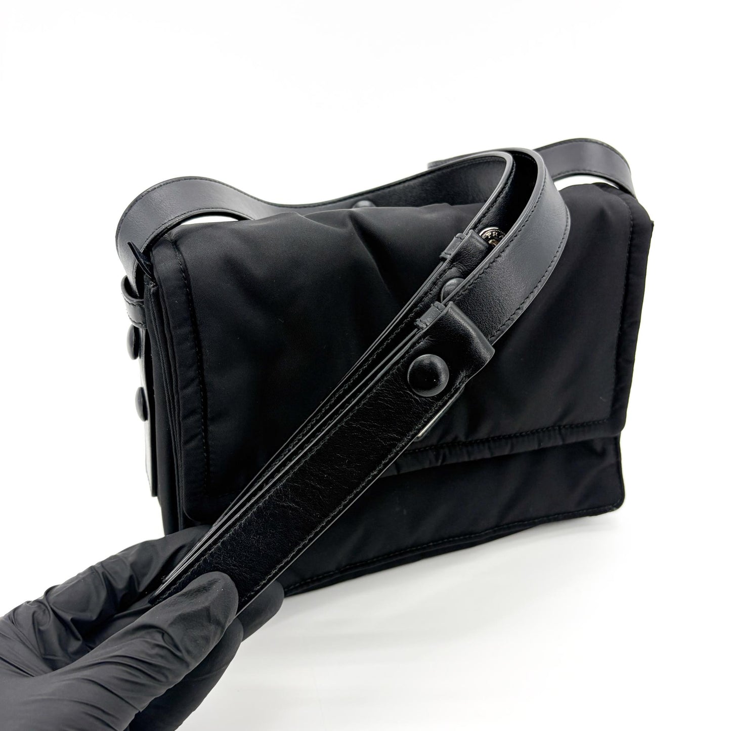 Prada Re-Nylon and Saffiano Leather Messenger Bag Black