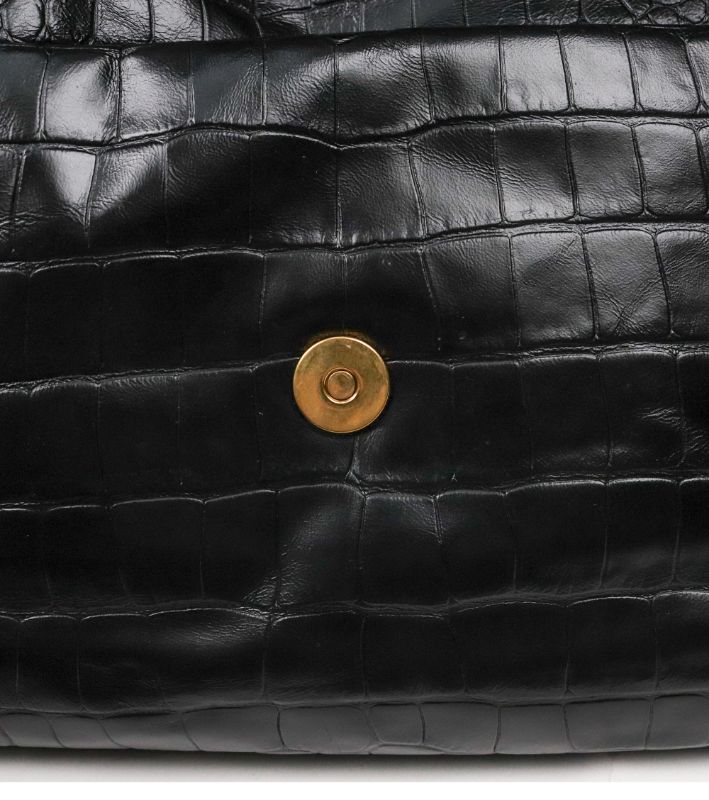 Balenciaga Black Medium Crocodile Monaco Bag