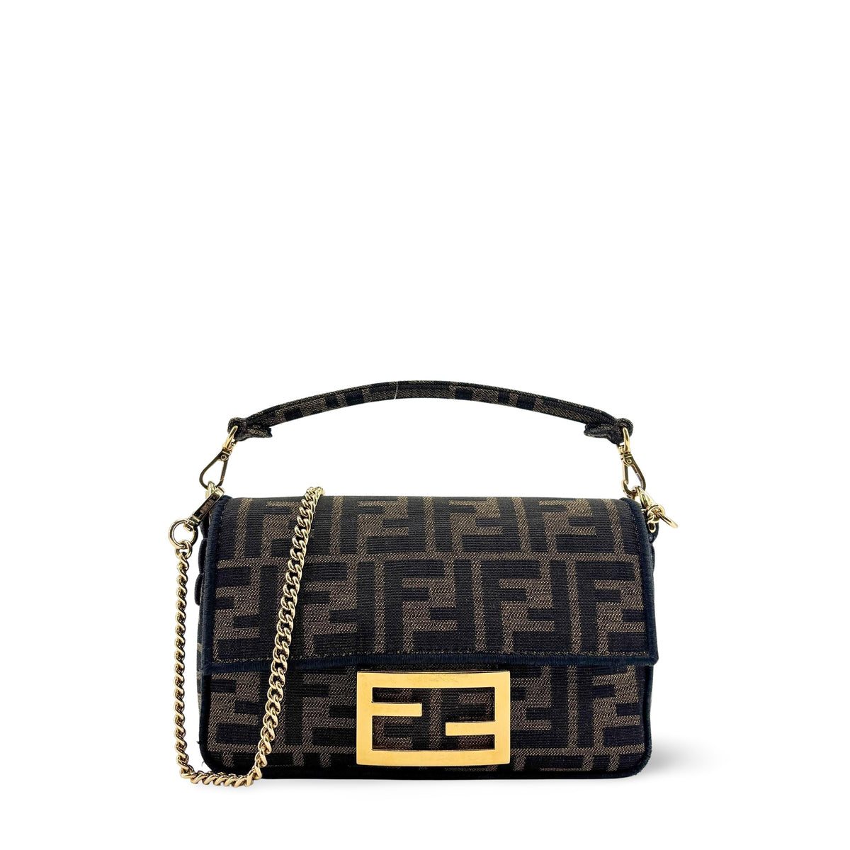 Fendi Mini Baguette FF Jacquard Shoulder Bag Brown