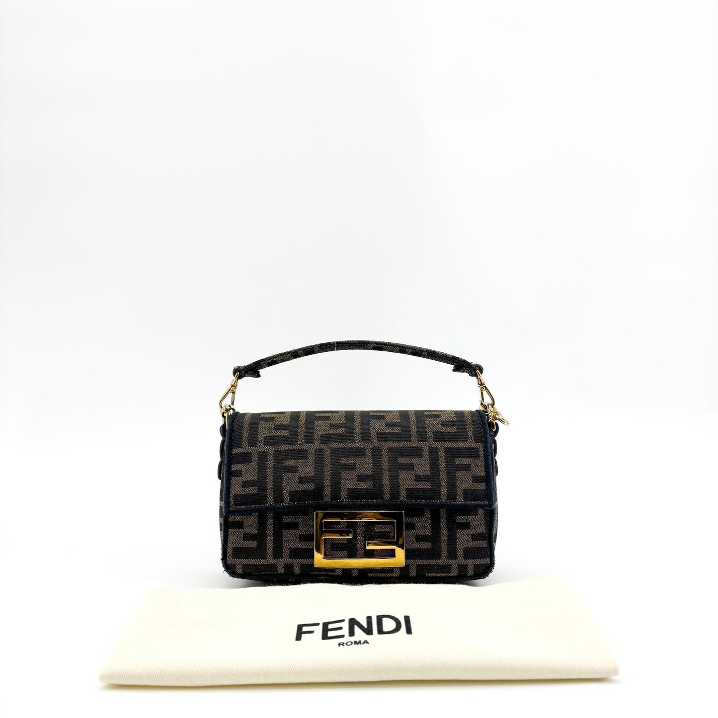 Fendi Mini Baguette FF Jacquard Shoulder Bag Brown