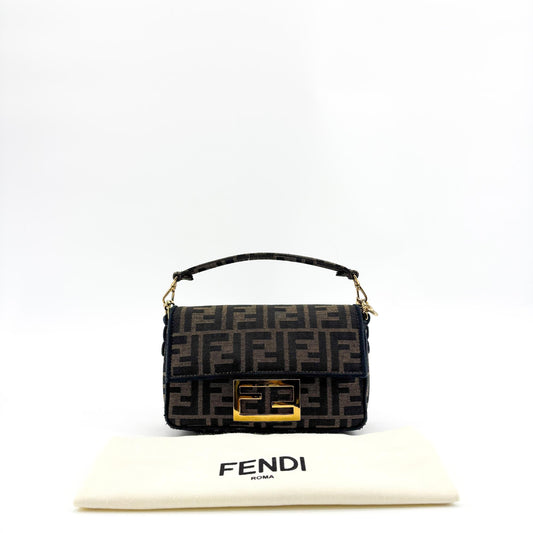 Fendi Mini Baguette FF Jacquard Shoulder Bag Brown