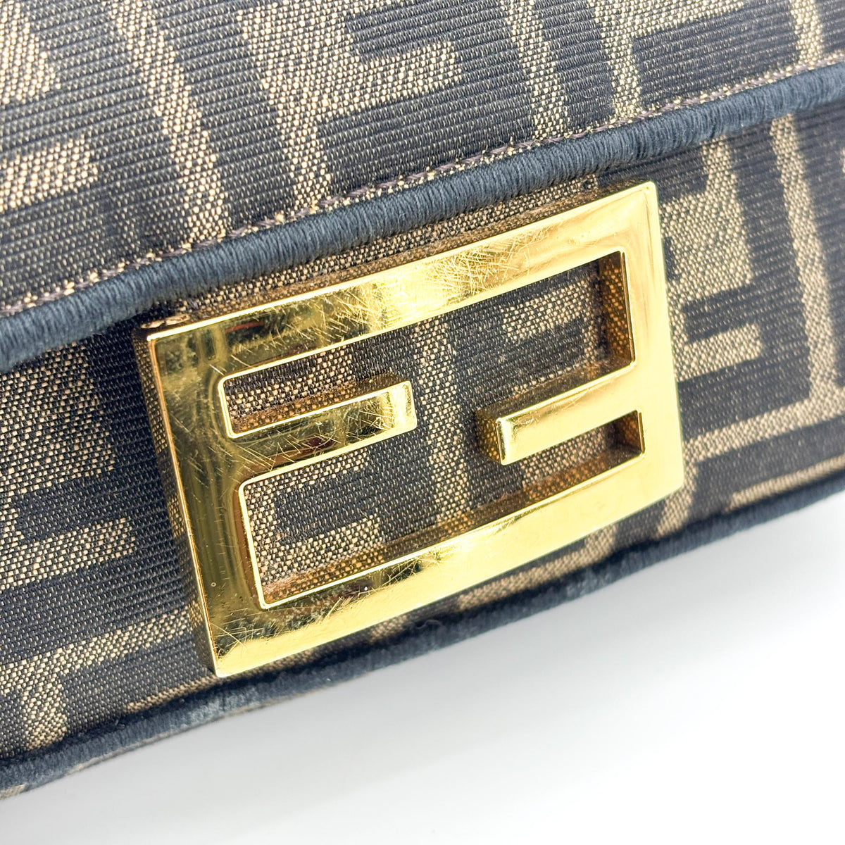 Fendi Mini Baguette FF Jacquard Shoulder Bag Brown