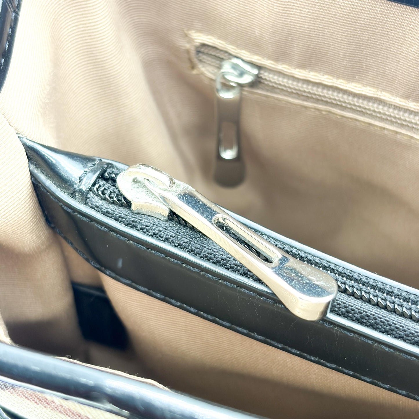 Burberry Nova Check Canvas and Black Patent Leather Small Tote Bag