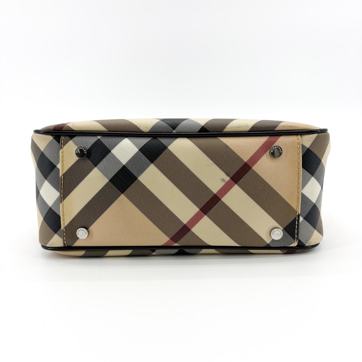 Burberry Nova Check Canvas and Black Patent Leather Small Tote Bag