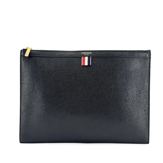 Thom Browne Pebble Leather Medium Document Holder Black Gold Hardware