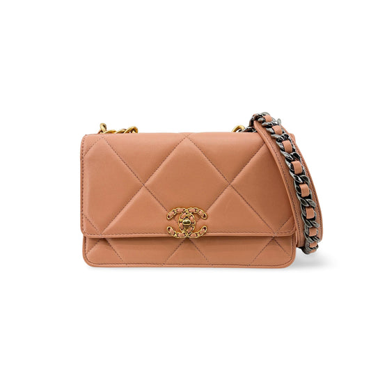 Chanel 19 WOC Chain Bag Pink Lambskin Gold Hardware Silver Hardware