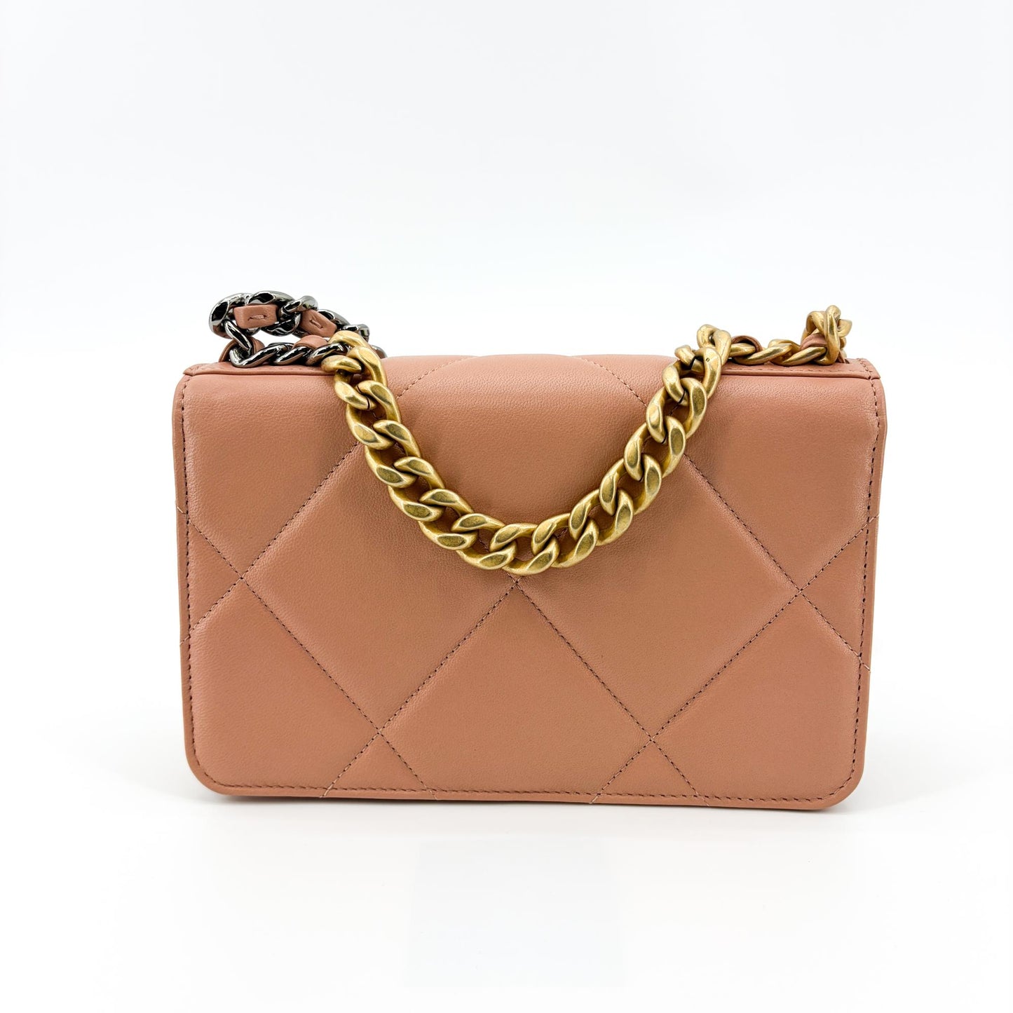 Chanel 19 WOC Chain Bag Pink Lambskin Gold Hardware Silver Hardware