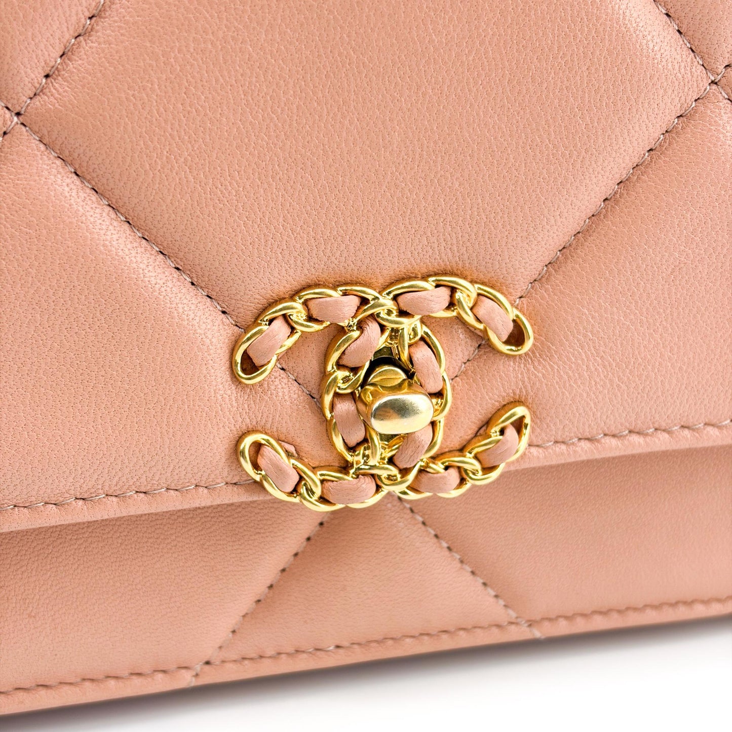 Chanel 19 WOC Chain Bag Pink Lambskin Gold Hardware Silver Hardware
