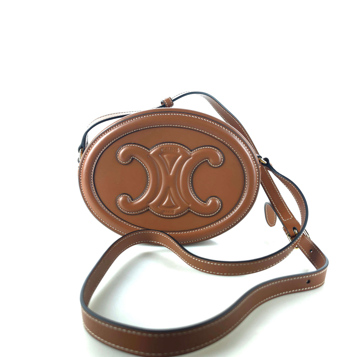 Smooth calfskin oval crossbody bag