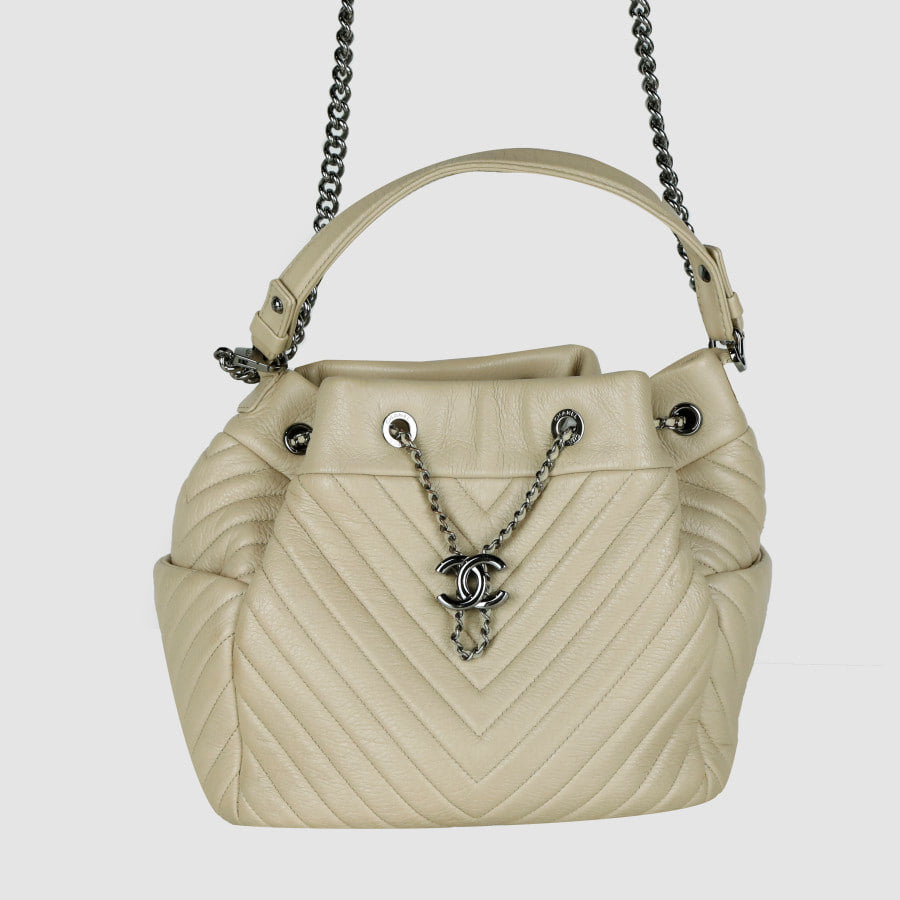 Chevron Drawstring Bucket Bag Shoulder Bag