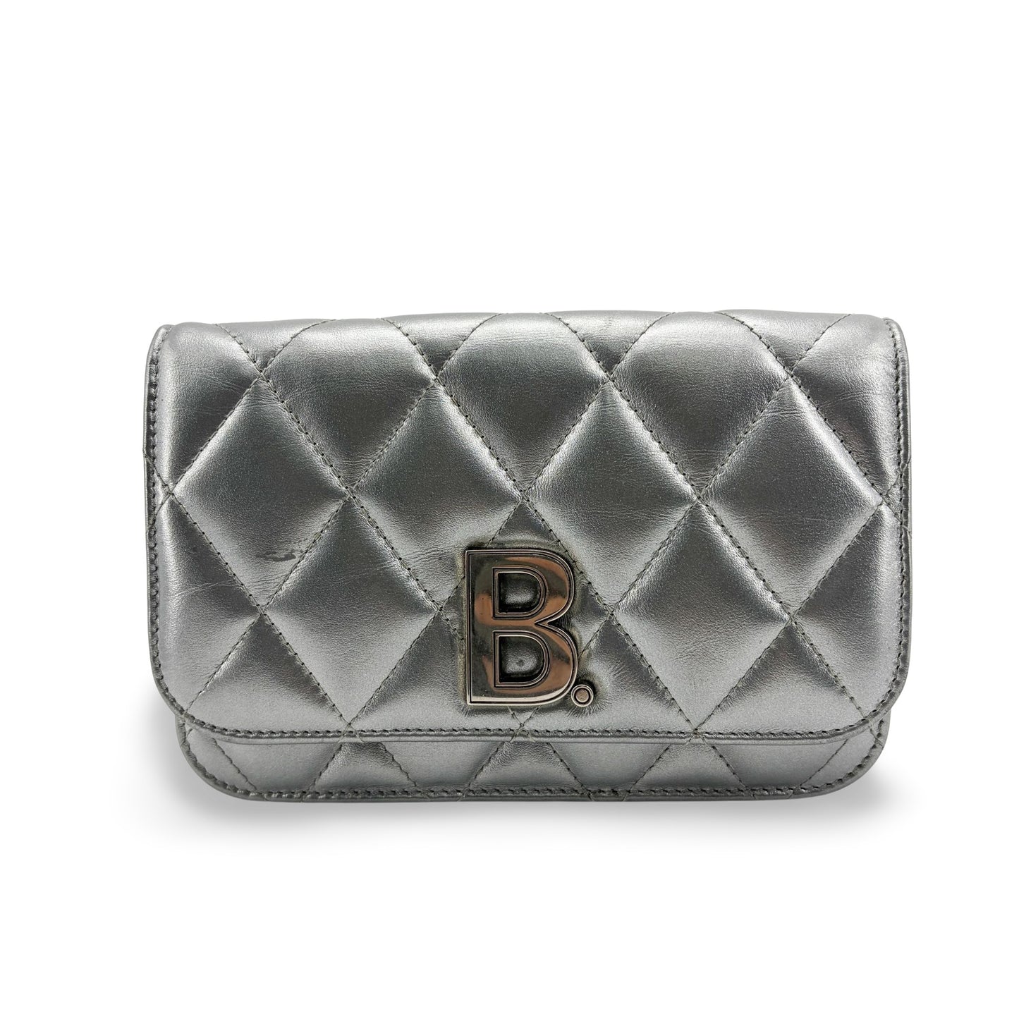 Balenciaga B. Quilted Metallic Chain Shoulder Bag Silver