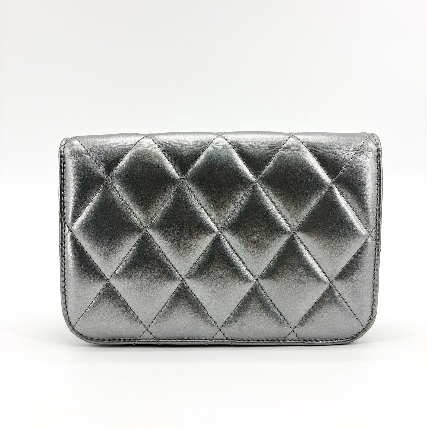Balenciaga B. Quilted Metallic Chain Shoulder Bag Silver