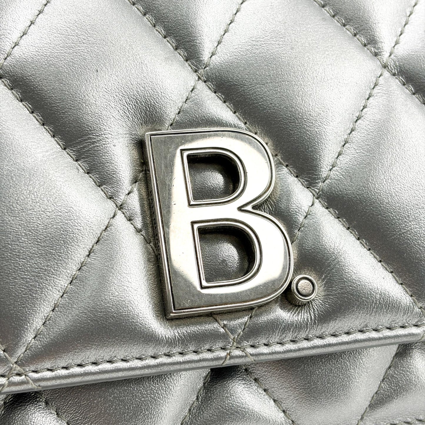 Balenciaga B. Quilted Metallic Chain Shoulder Bag Silver
