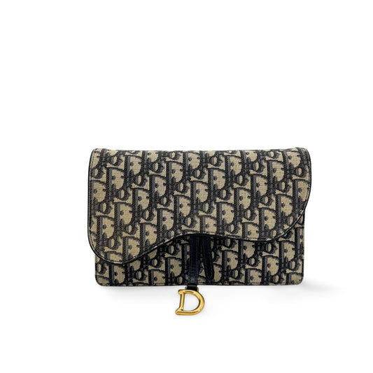 Dior Saddle Slim Clutch Blue Oblique Jacquard