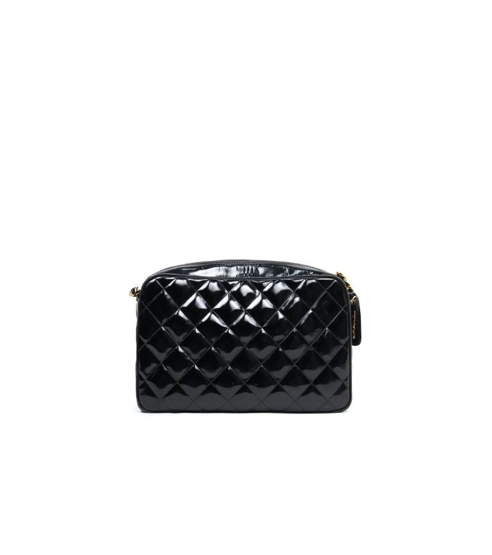 Chanel Black Patent Quilted CC Chain Shoulder Bag