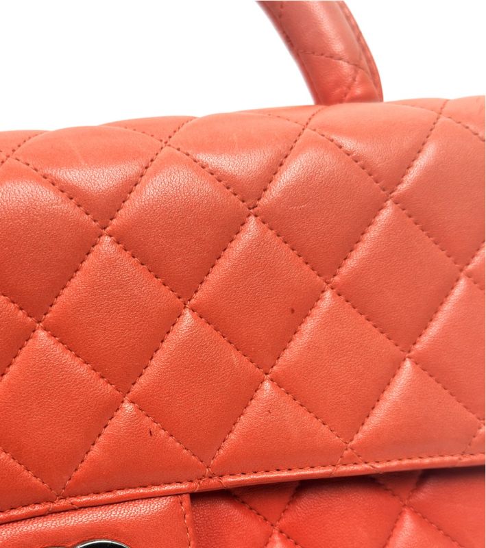 Chanel Orange Lambskin Quilted CC Top-Handle Tote Bag