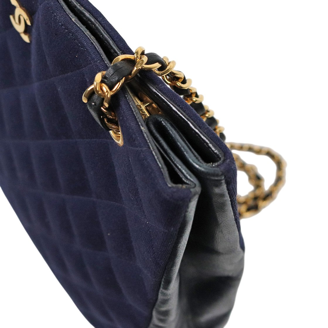 Chanel Navy Fabric Quilted CC Chain Shoulder Bag