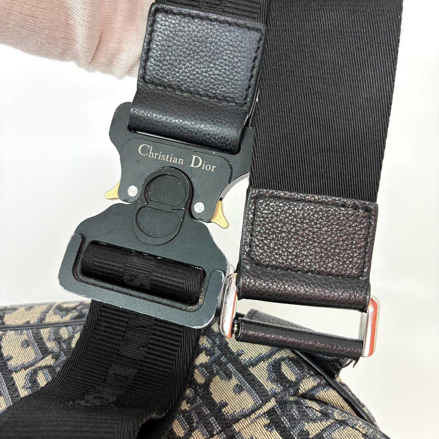 Dior Men's Oblique Saddle Bag Beige Black
