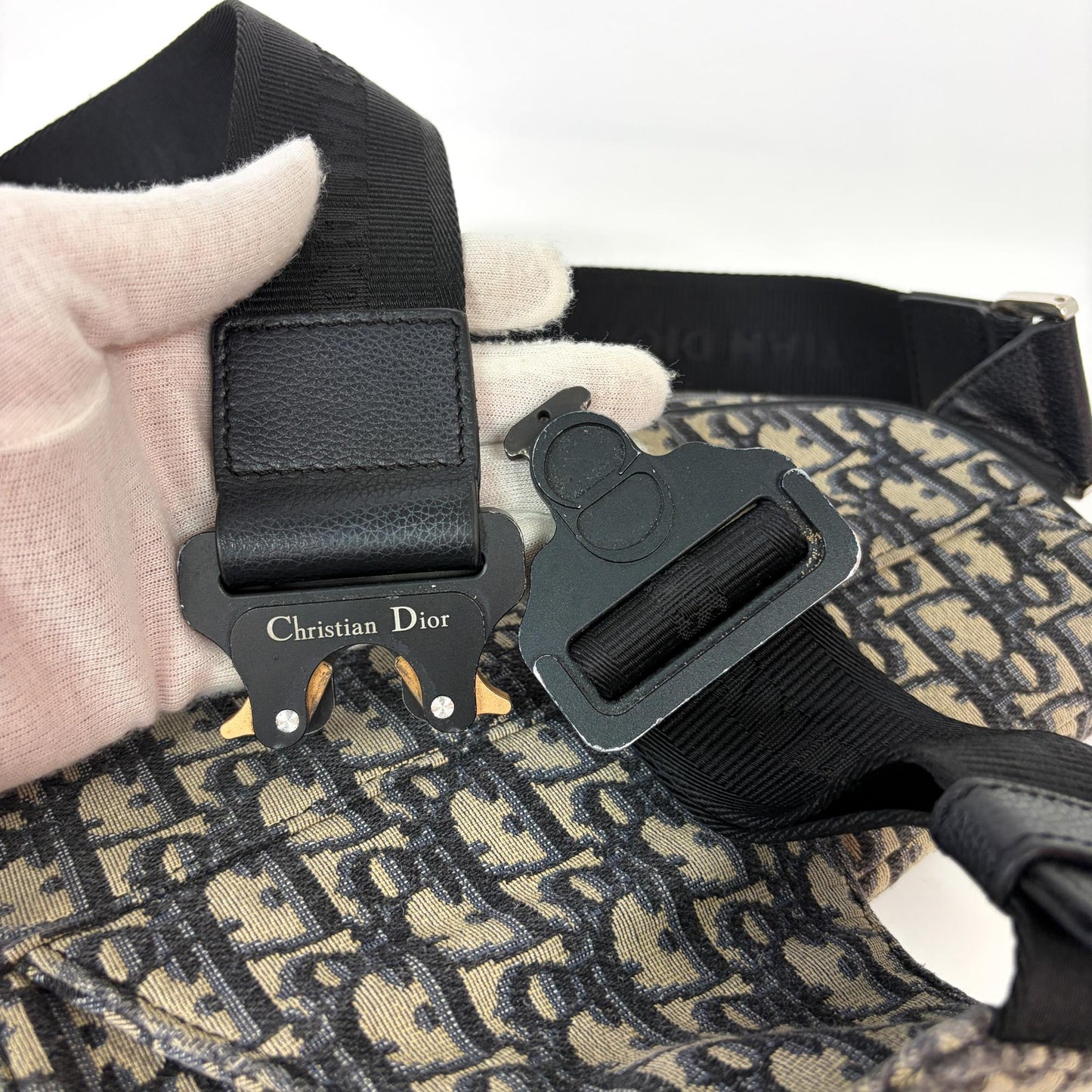 Dior Men's Oblique Saddle Bag Beige Black