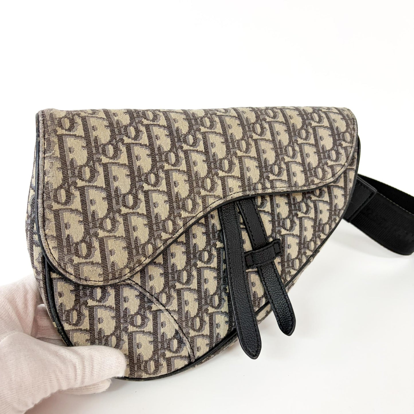 Dior Men's Oblique Saddle Bag Beige Black