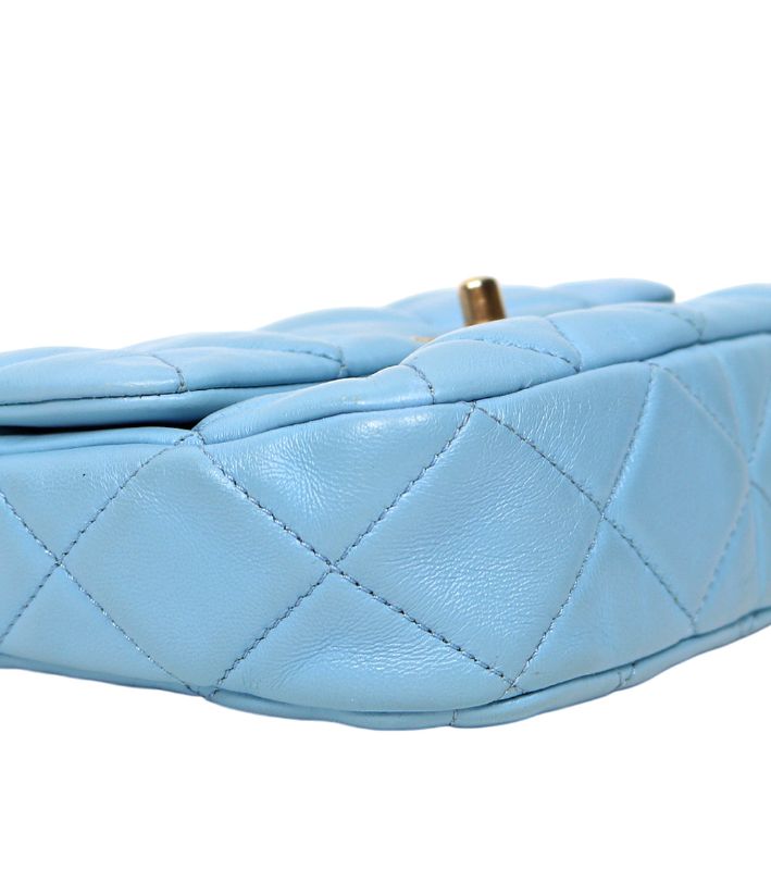 Chanel Sky Blue Lambskin Quilted Chain Shoulder Bag