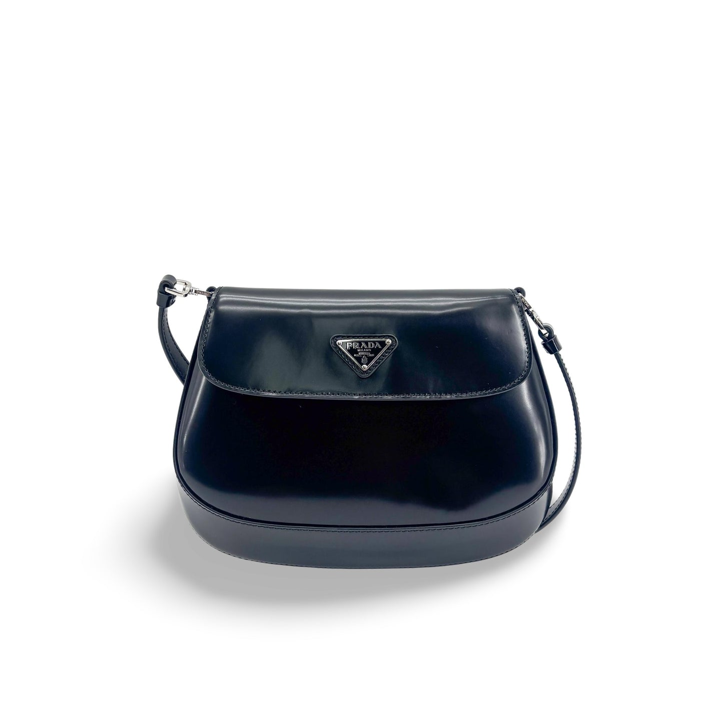 Prada Cleo Brushed Leather Flap Shoulder Bag Black