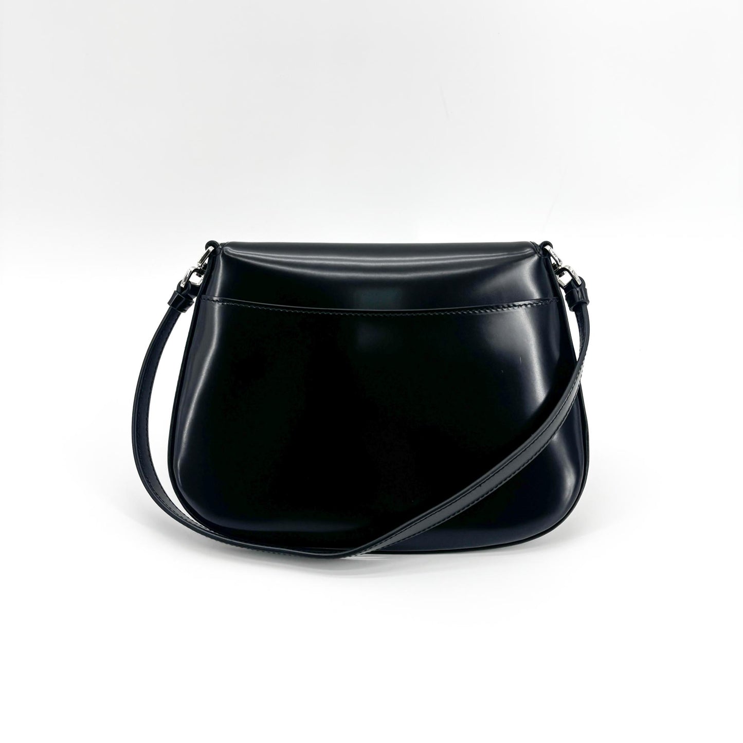 Prada Cleo Brushed Leather Flap Shoulder Bag Black
