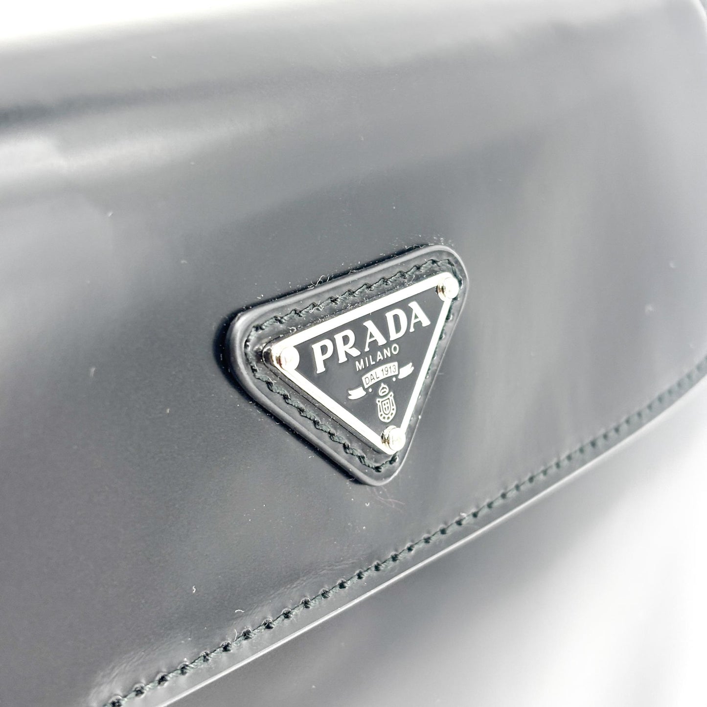 Prada Cleo Brushed Leather Flap Shoulder Bag Black