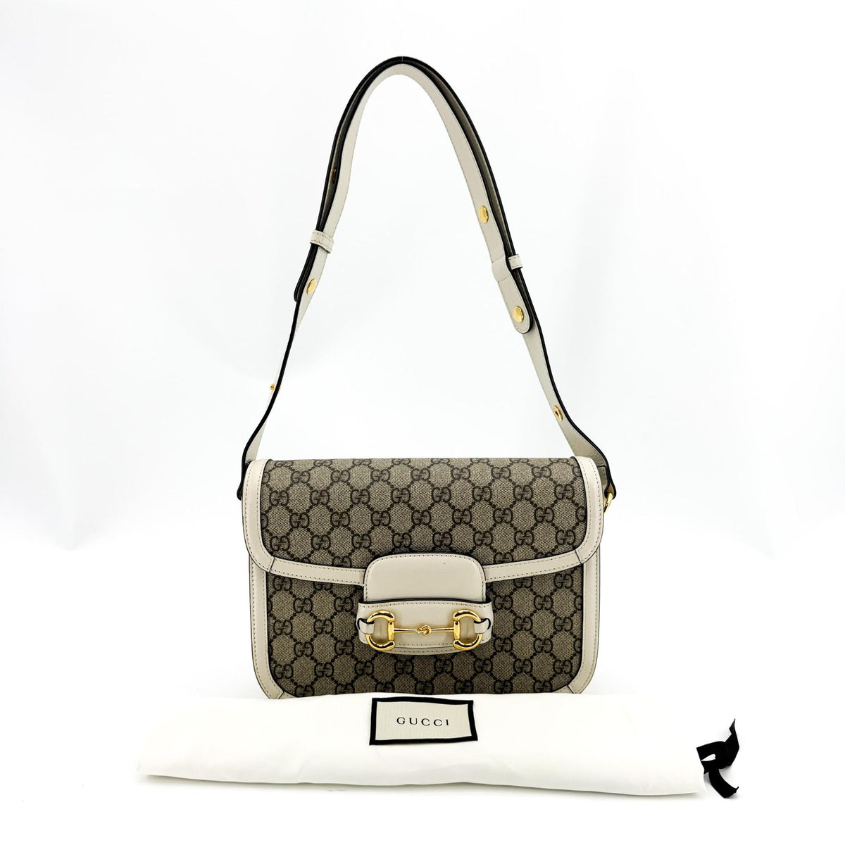 Gucci Horsebit 1955 Small Crossbody Bag GG Supreme White