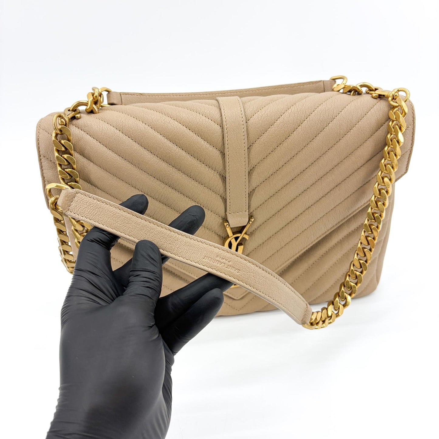 Saint Laurent Medium College Bag Taupe Matelassé Leather Vintage Gold Hardware