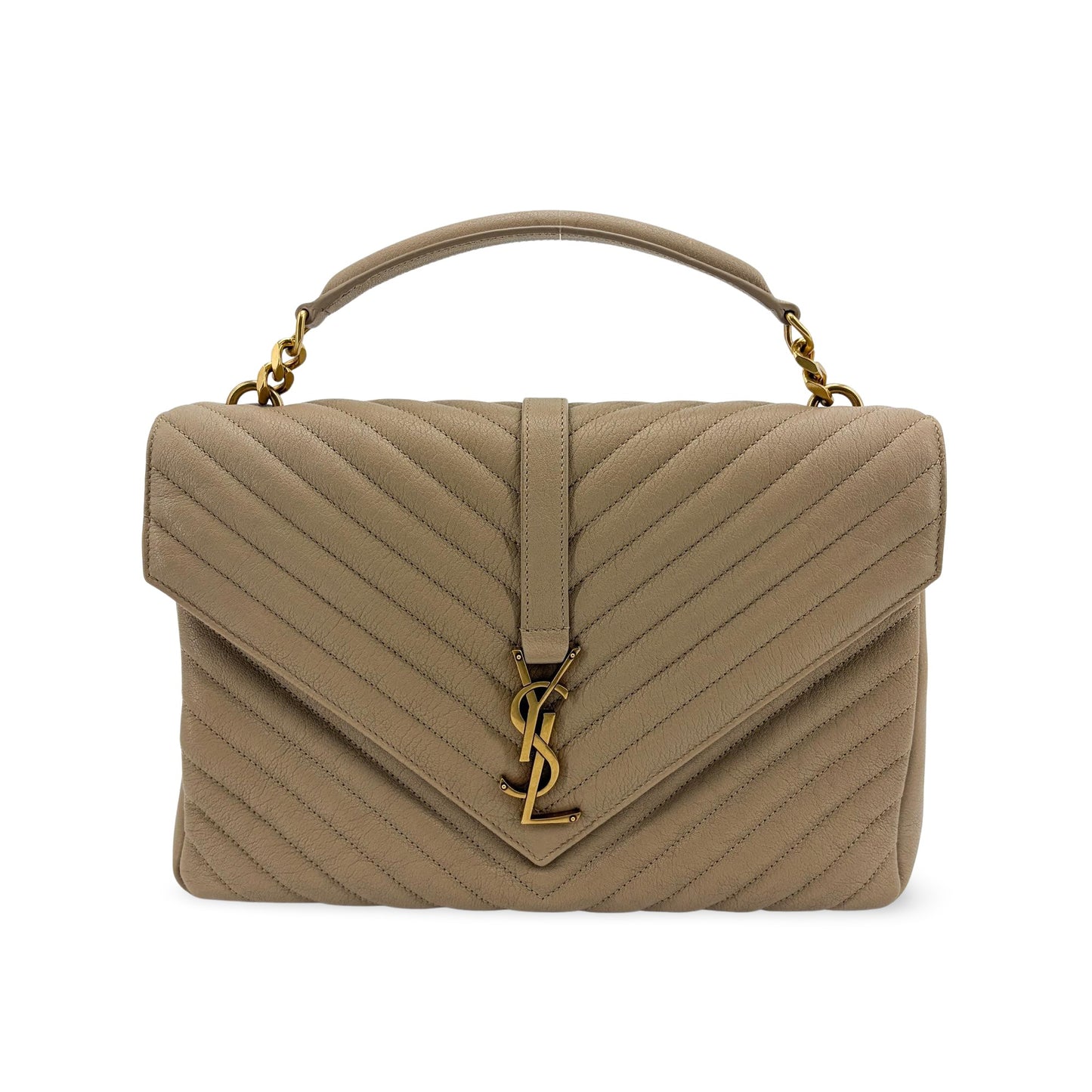 Saint Laurent Medium College Bag Taupe Matelassé Leather Vintage Gold Hardware