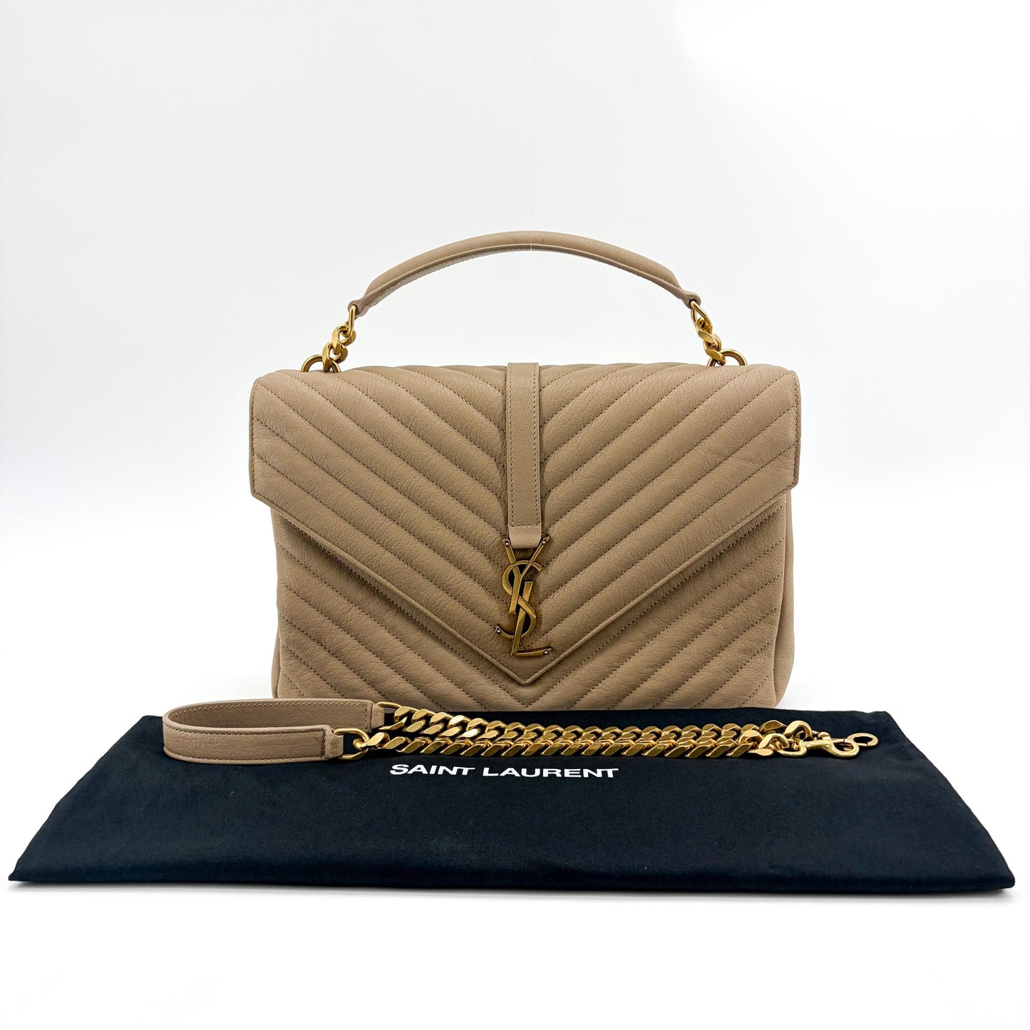 Saint Laurent Medium College Bag Taupe Matelassé Leather Vintage Gold Hardware
