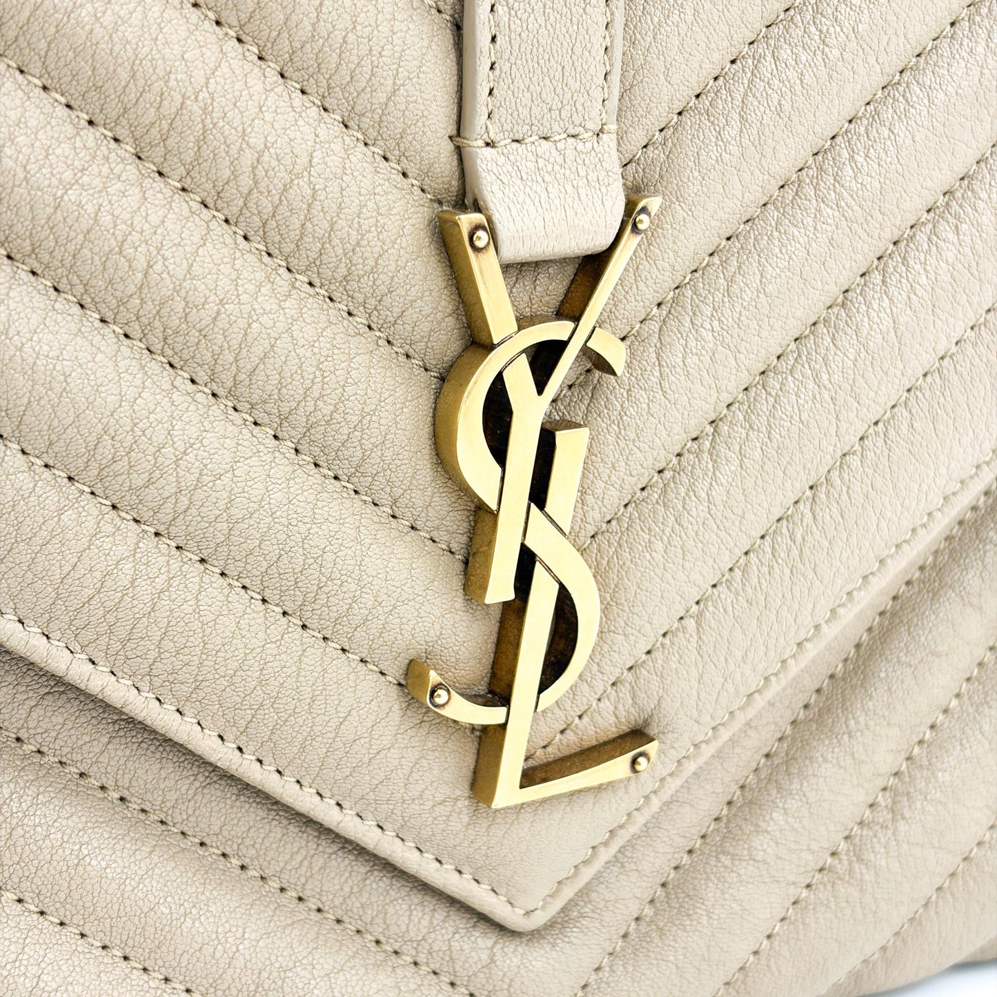 Saint Laurent Medium College Bag Taupe Matelassé Leather Vintage Gold Hardware